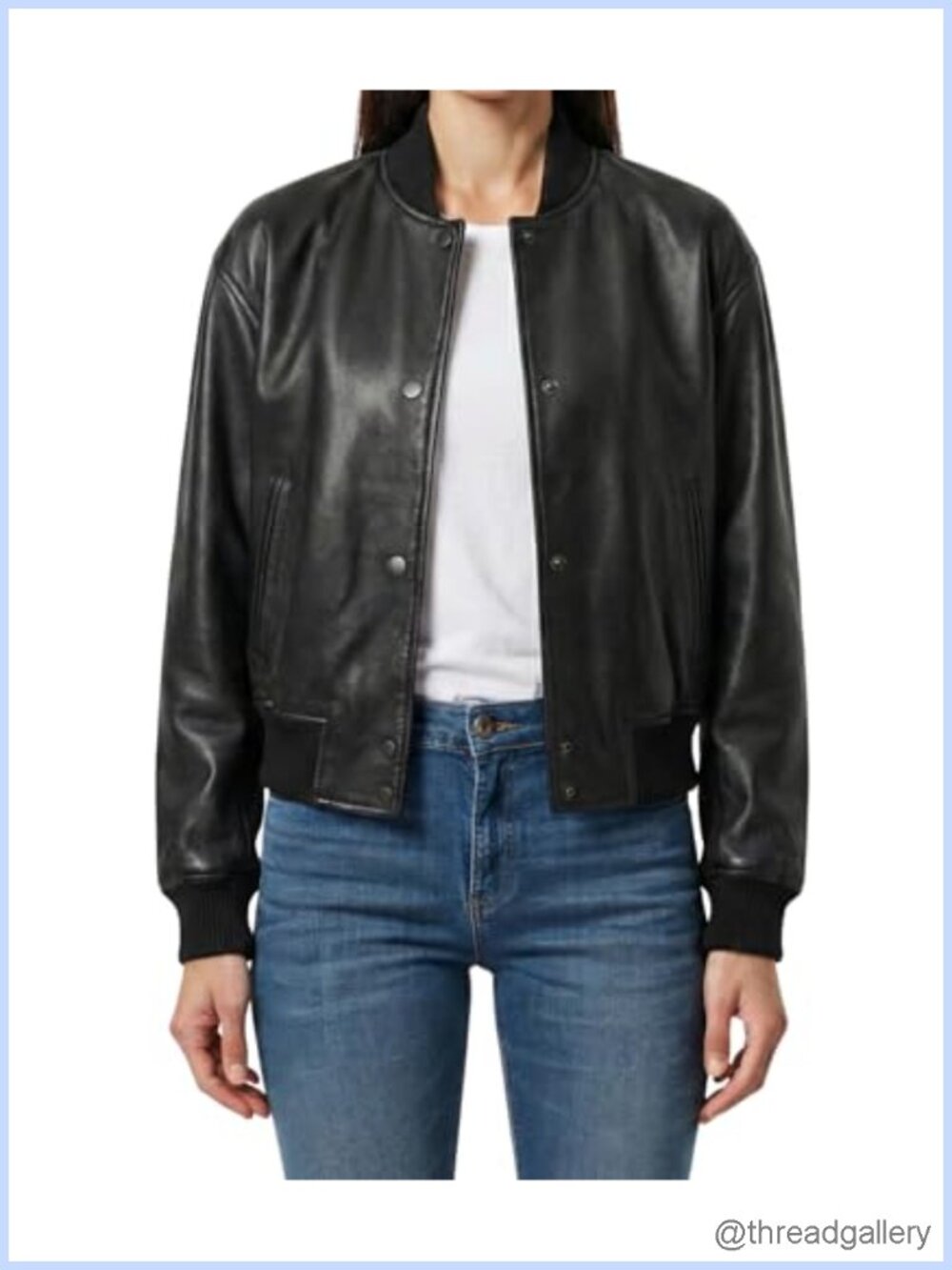 Cropped Real Lambskin Leather Jacket, Bomber Style Zip Closure